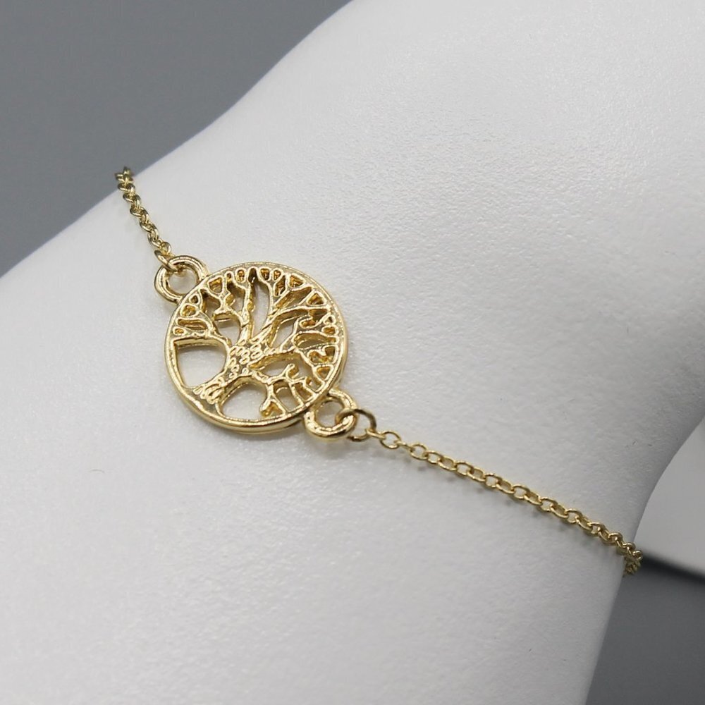 Jewelry bracelet family tree of life round circle yellow gold tone minimalist